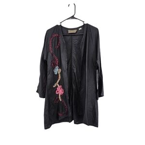 Mary Michele Little Women's Applique Open Front Tunic Top Lightweight Black- S
